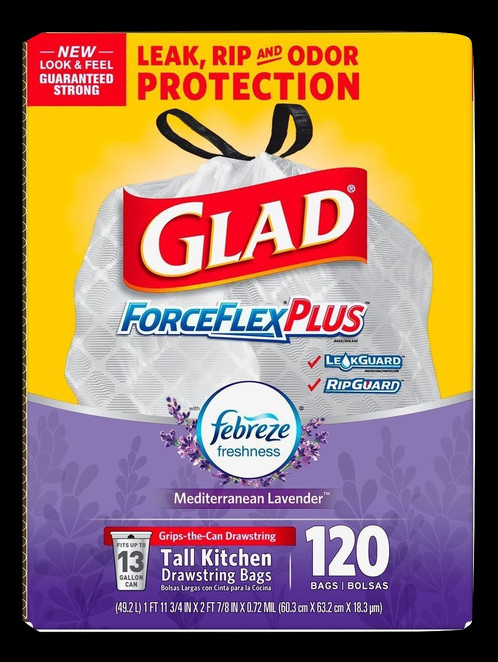 Glad 13 Gallon Forceflexplus Drawstring Bags - Glad Trash Bags Clipart (498x662), Png Download