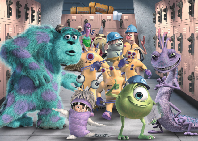 The Whole Gang - Monsters Inc Locker Scene Clipart (640x640), Png Download