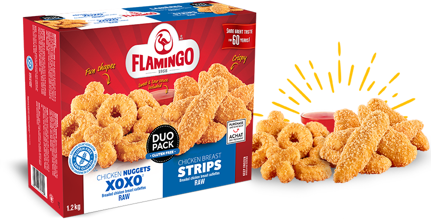 Nuggets & Strips Gluten Free Duo Pack - Flamingo Gluten Free Chicken Strips Clipart (860x495), Png Download