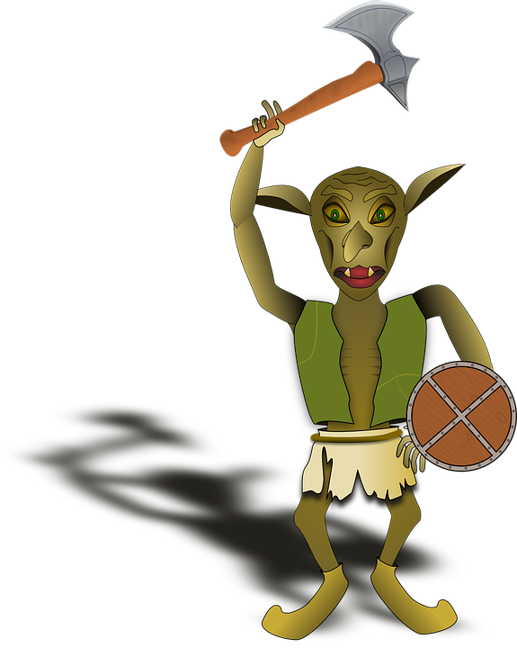 Axe Fantasy Goblin Monster Shield Warrior - Goblin Cartoon Png Clipart (511x640), Png Download