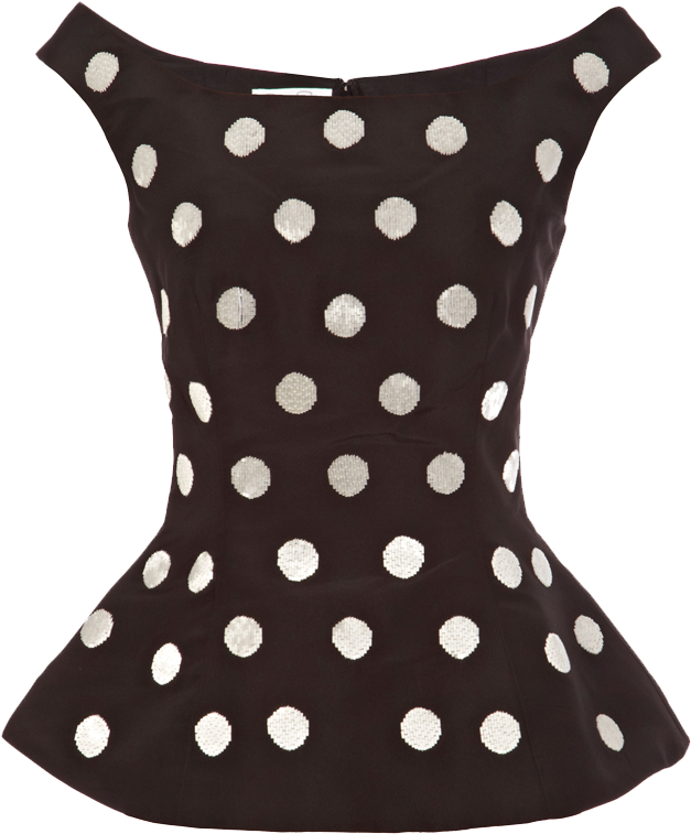 Oscar De La Renta Black White Polka Dot Beaded Silk-faille - Blouse Clipart (800x830), Png Download