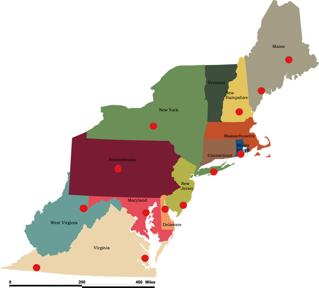 Map Of The Us Northeast Region - United States East Clipart (650x586), Png Download