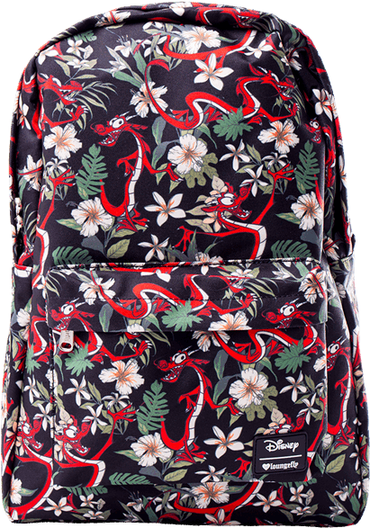 Mulan Mushu Black Floral Loungefly Backpack - Backpack Mushu Clipart (600x600), Png Download