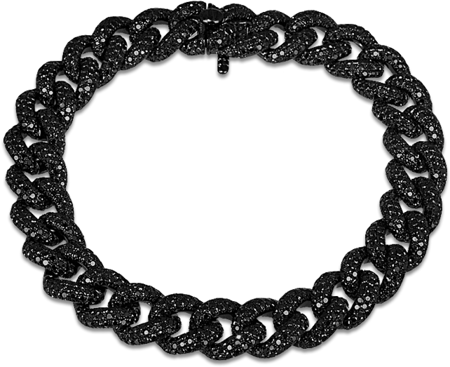Black Diamond Chain Bracelet - Black Diamond Cuban Link Clipart (700x700), Png Download