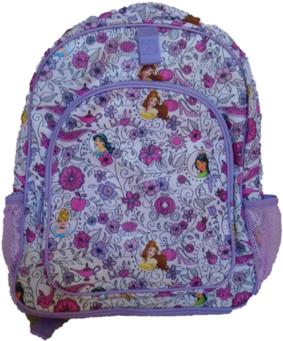 Disney Princess White Purple Backpack Belle Jasmine - Backpack Clipart (480x640), Png Download