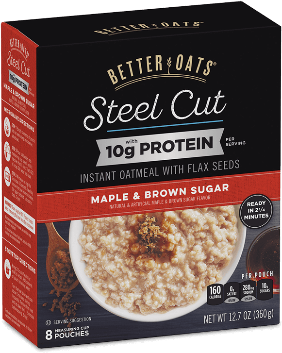 Better Oats Steel Cut 10g Protein Maple & Brown Sugar - Better Oats Steel Cut Clipart (760x1019), Png Download