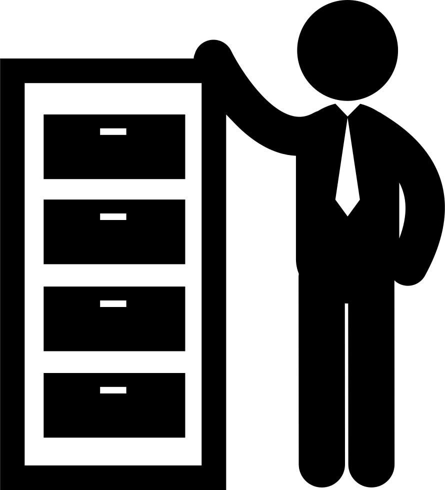 Man Standing Beside Drawers Of An Office Comments - Icon Man Presenting Clipart (890x980), Png Download