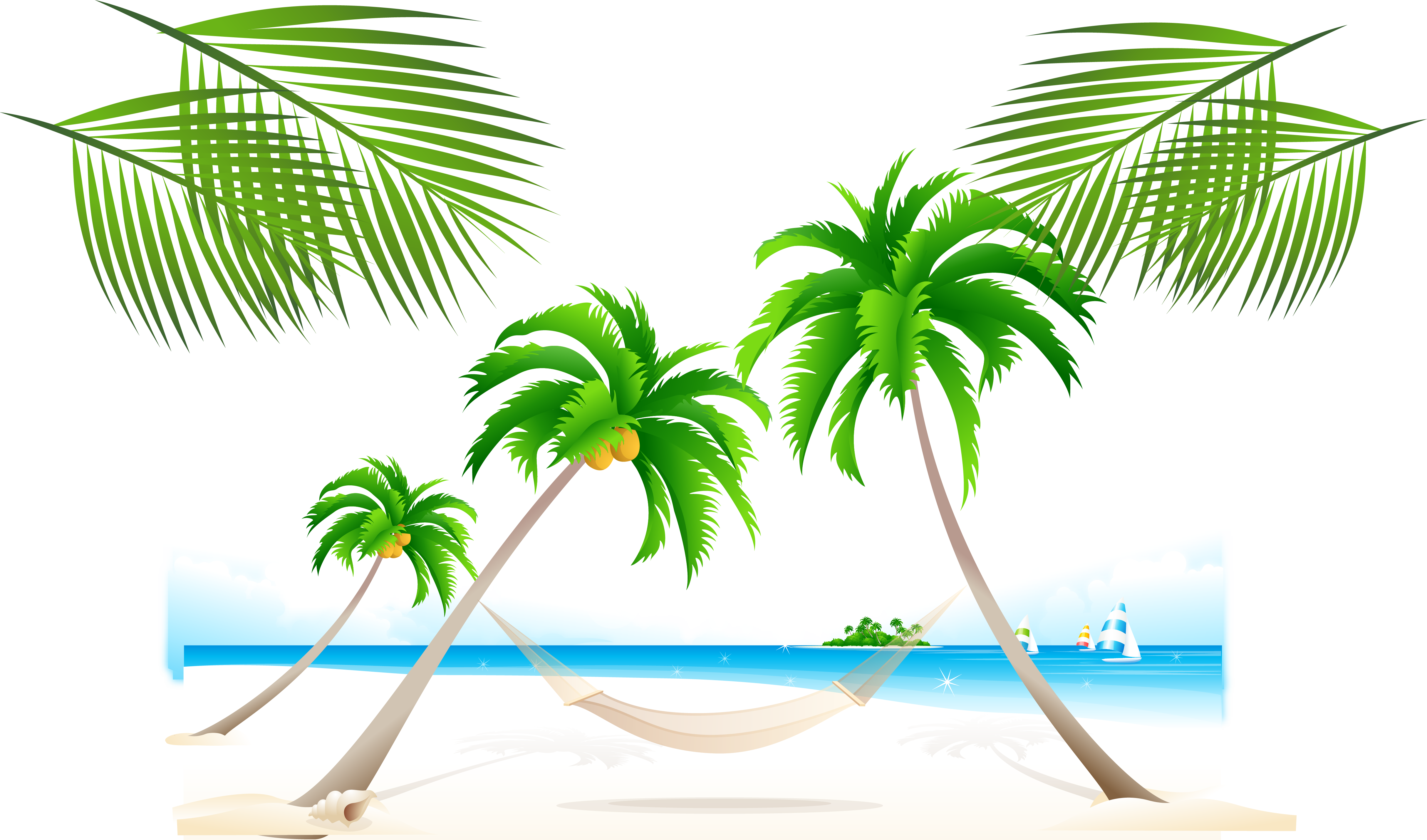 Pohon Kelapa Di Pantai Clipart (4857x2859), Png Download