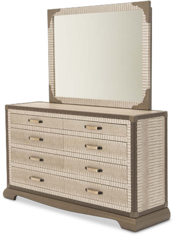 8 Drawers Nail Head Trim Beige Vinyl Alligator Skin - Chest Of Drawers Clipart (800x833), Png Download