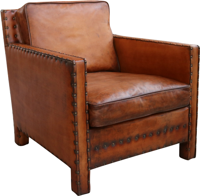 Nail Head Arm Chair In Distressed Leather - Club Chair Clipart (800x800), Png Download