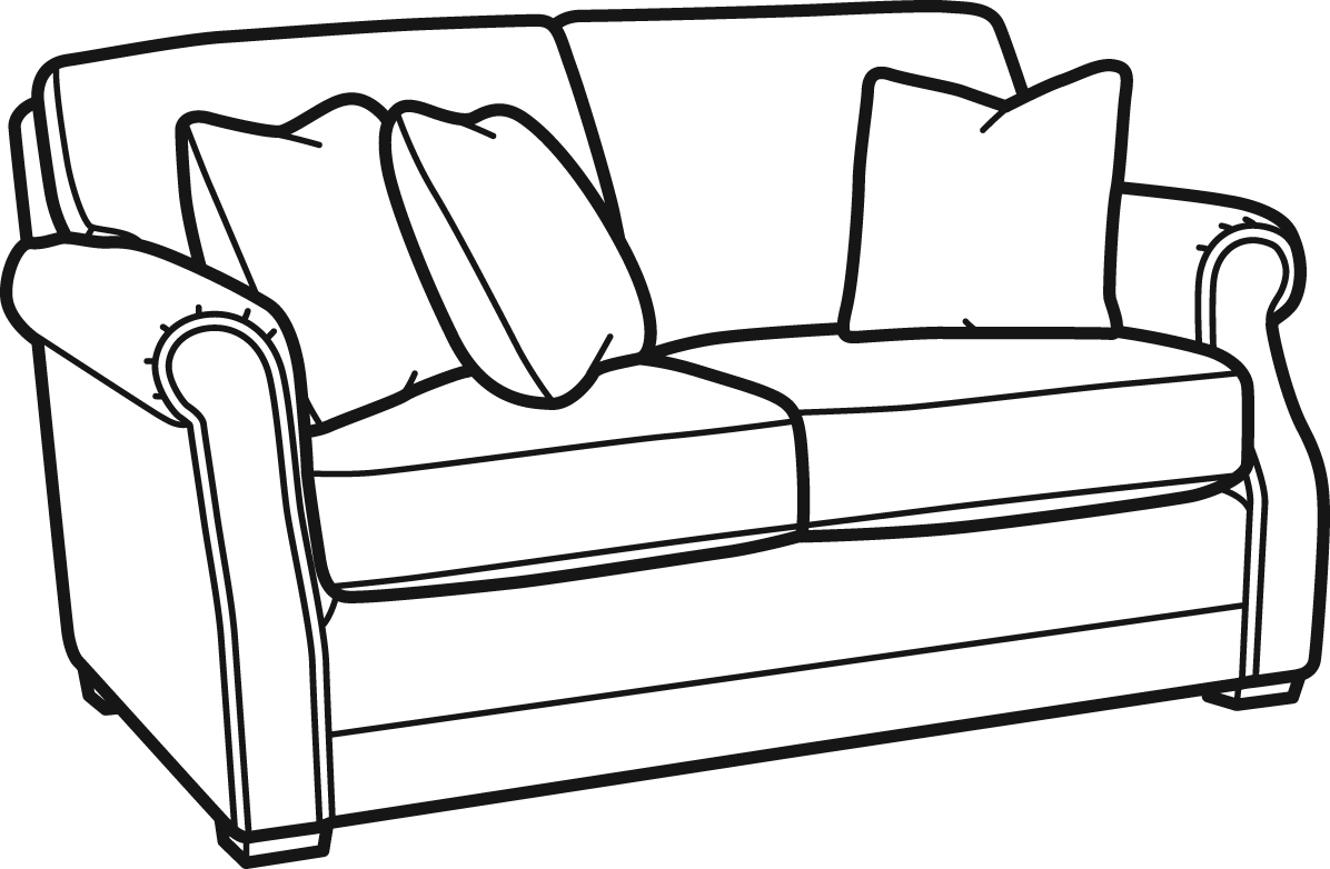 Coburn Fabric Loveseat Without Nailhead Trim - Couch Clipart Black And White - Png Download (1196x782), Png Download
