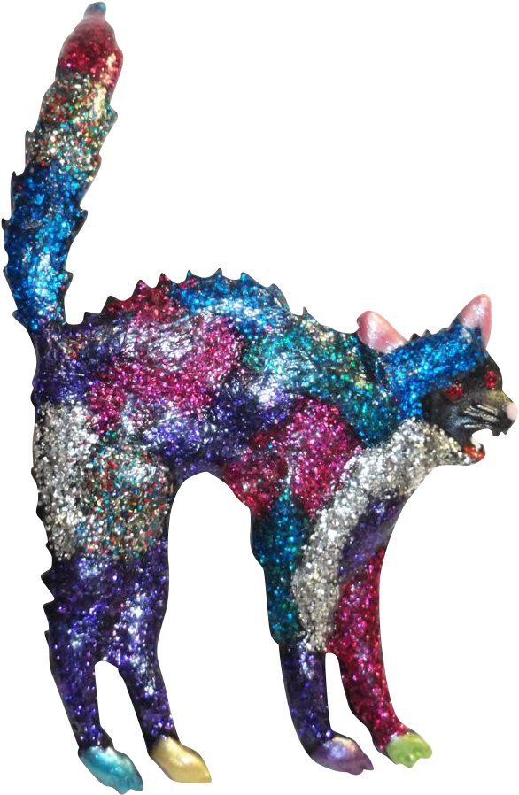 Jj Glitter Enamel Scaredy Cat Brooch - Cat Clipart (586x898), Png Download