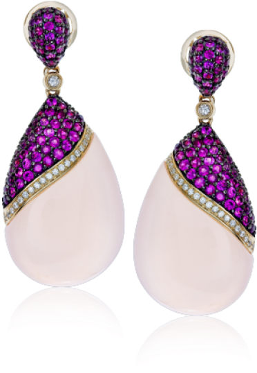 Zeghani 14k Yellow Gold Diamond, Pink Sapphire And - Earrings Clipart (760x800), Png Download