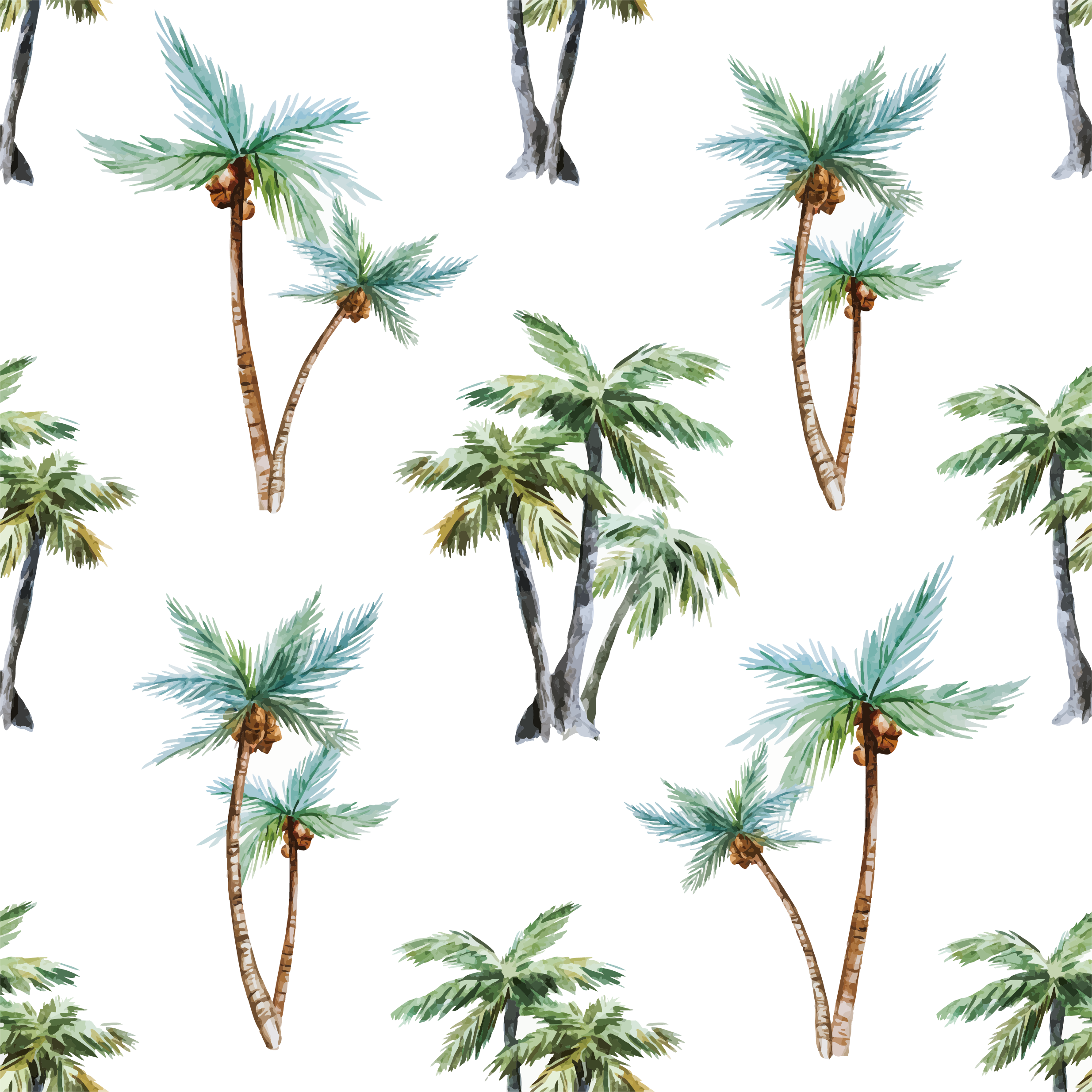 Arecaceae Watercolor Painting Tree Euclidean Vector - Palm Trees Watercolor Pattern Clipart (2469x2469), Png Download