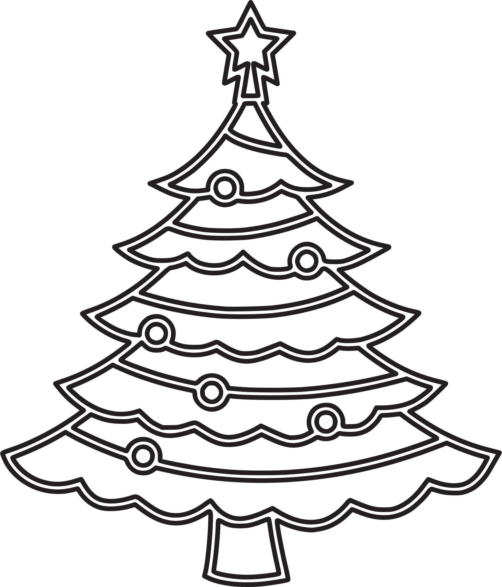 Big Image - Easy Christmas Tree Coloring Page Clipart (2050x2400), Png Download