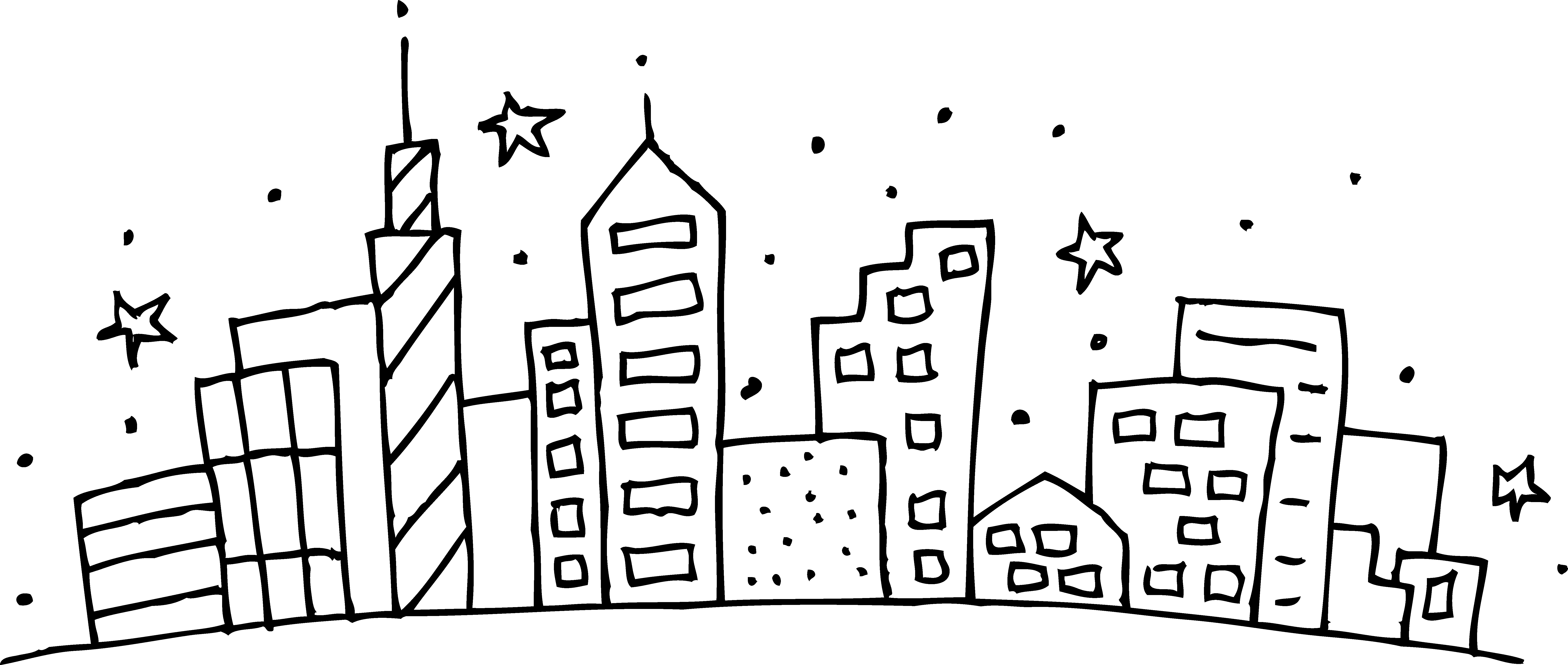 Clipart Black And - City Skyline Coloring Page - Png Download (7779x3298), Png Download
