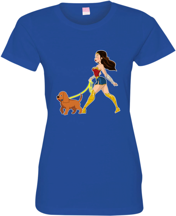 Wonder Woman Walking A Cocker Spaniel 3516 Lat Ladies' - Shirt Clipart (726x892), Png Download