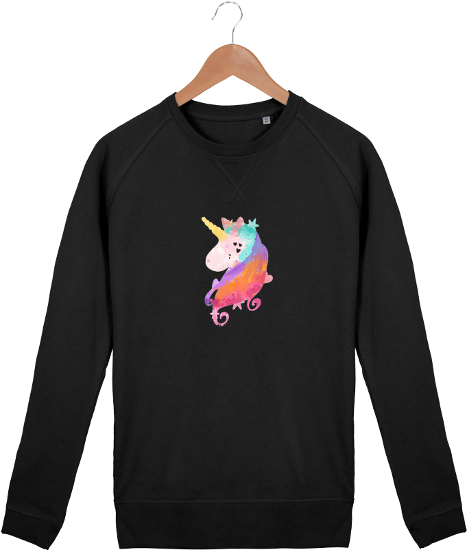 Sweat Col Rond Homme Stanley Strolls Watercolor Unicorn - Cartoon Clipart (681x801), Png Download