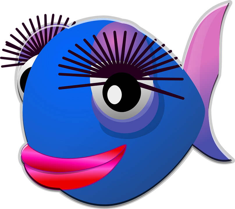 Fish, Female, Stylish, Fashion, Eye-lashes, Cute, Happy - Fish With Eyelashes Clipart (808x720), Png Download