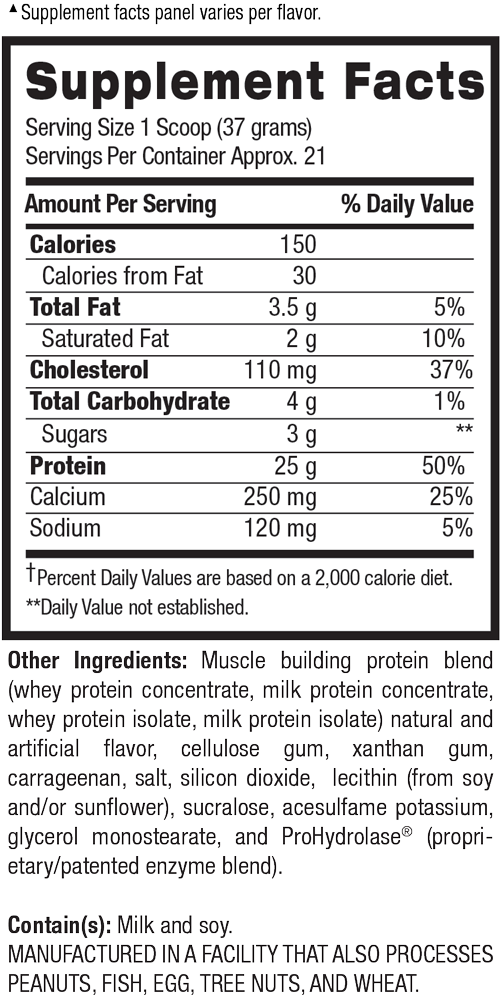 Supplement Facts For Whey Hd - Nutrition Facts Clipart (500x995), Png Download