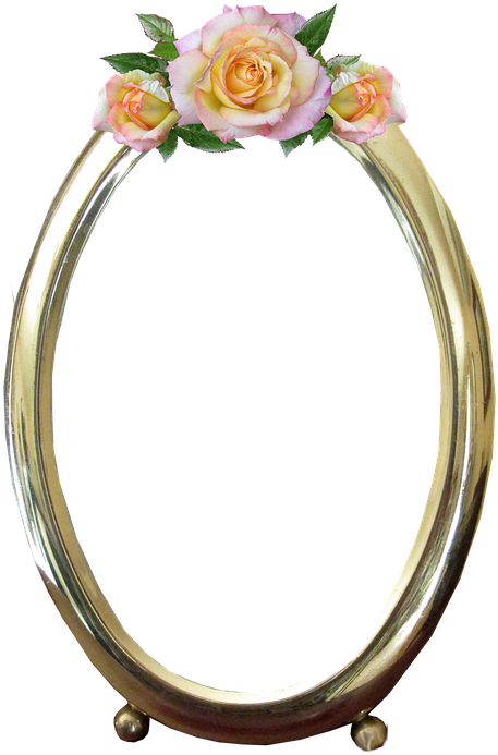 Frame, Oval, Gold, Rose, Decoration - Transparent Background Oval Frame Flower Clipart (457x693), Png Download