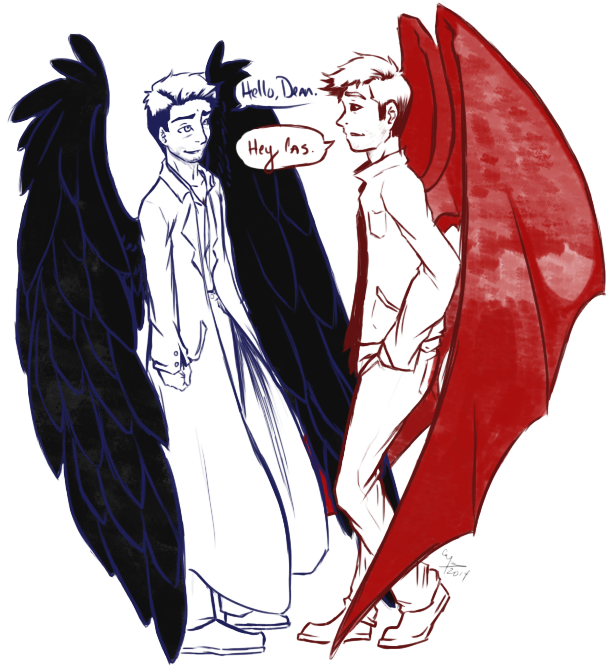 648 X 720 6 - Demon Dean X Angel Castiel Clipart (648x720), Png Download