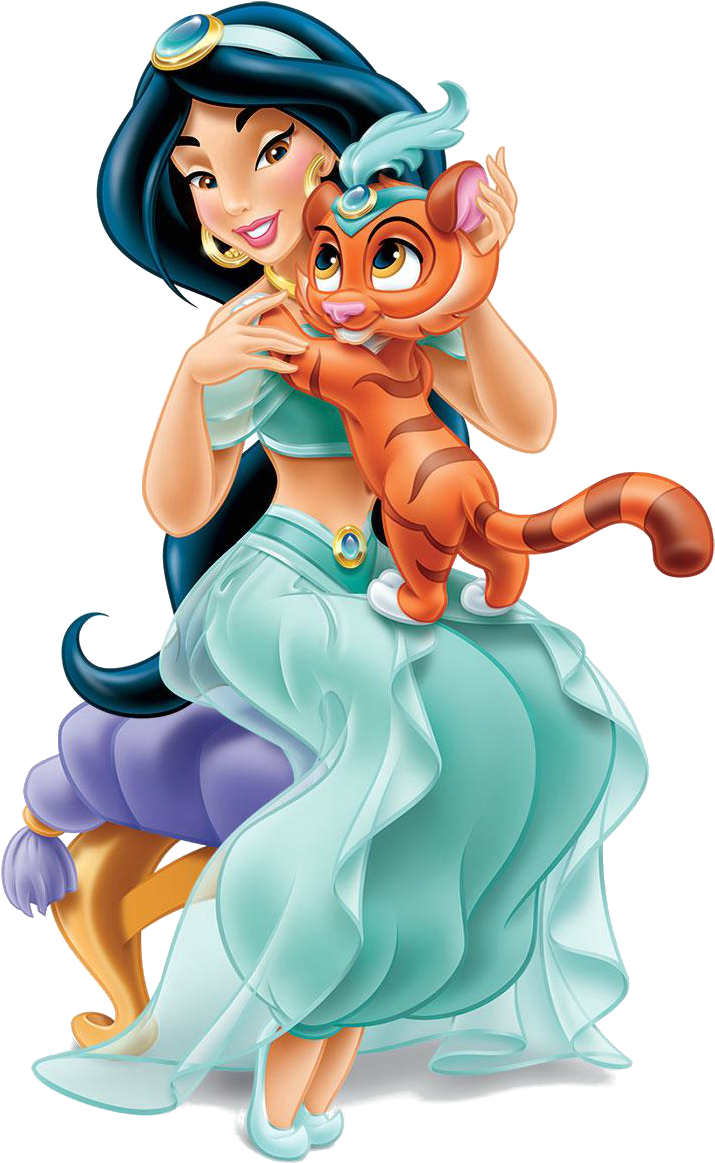 Jasmine And Aladdin Kids With Jasmine Gallery Disney - Disney Princess With Pets Clipart (730x1175), Png Download