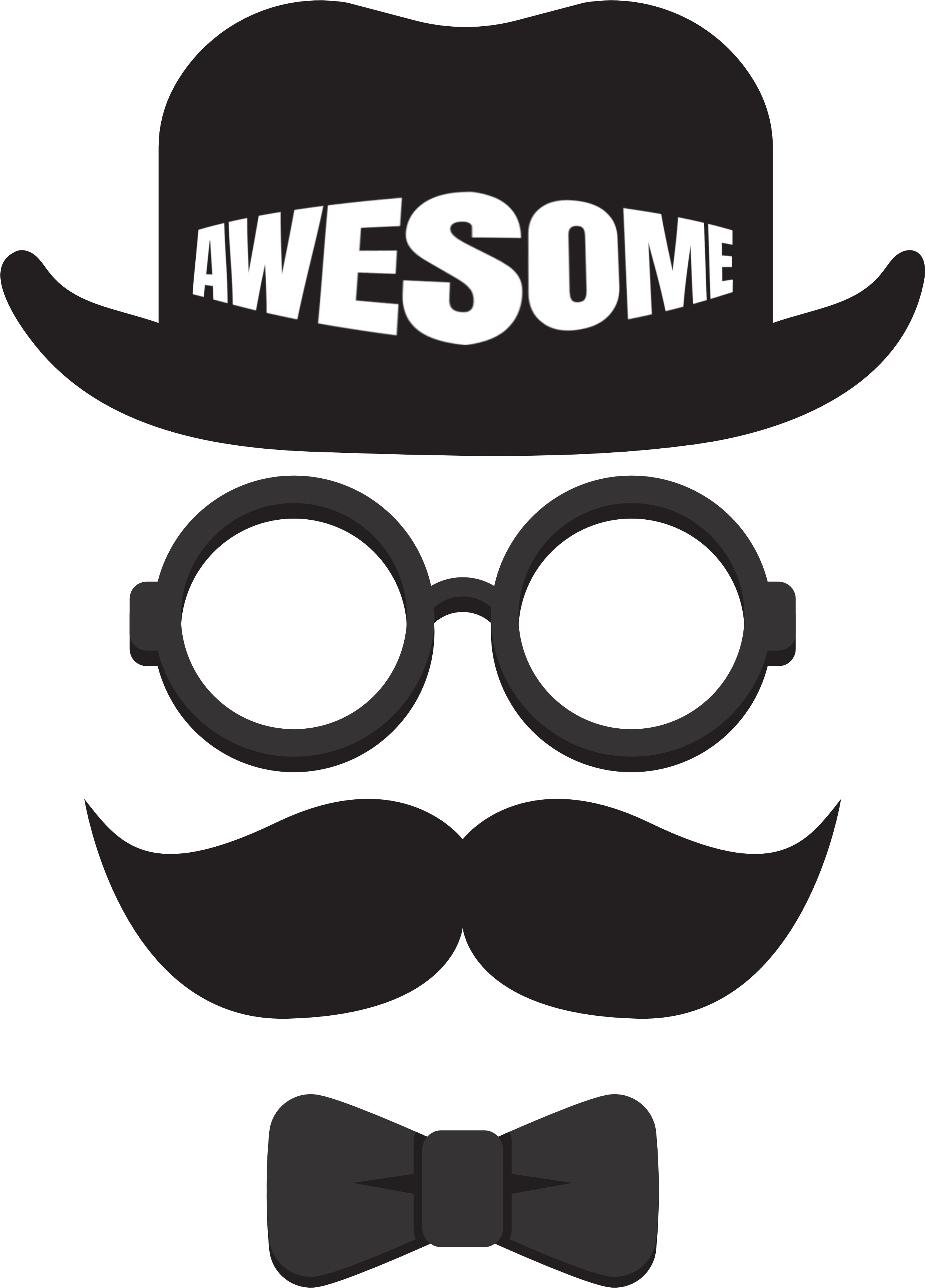 Awesome Face With Cool Glaces, Hat, Beard And Bow Tie Clipart (2548x3558), Png Download