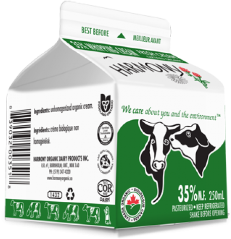 Organic 35% Whipping Cream 250ml Carton - Organic Whipping Cream 35% Clipart (460x743), Png Download