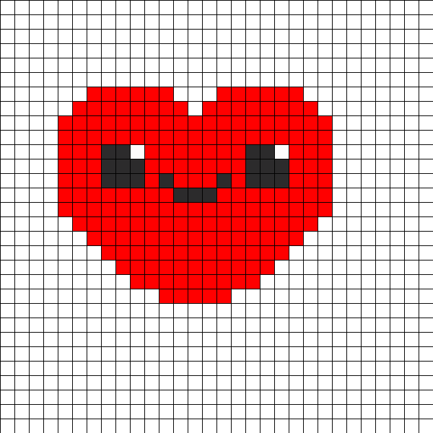 Cute Kawaii Heart Perler Bead Pattern / Bead Sprite - Cute Pixel Art Grid Clipart (630x630), Png Download