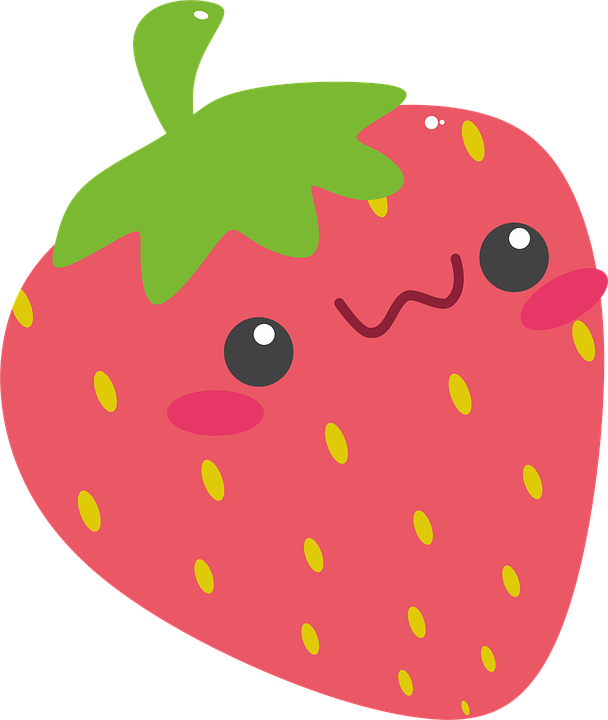 Strawberry Clipart Kawaii - Cute Strawberry With Face - Png Download (608x720), Png Download
