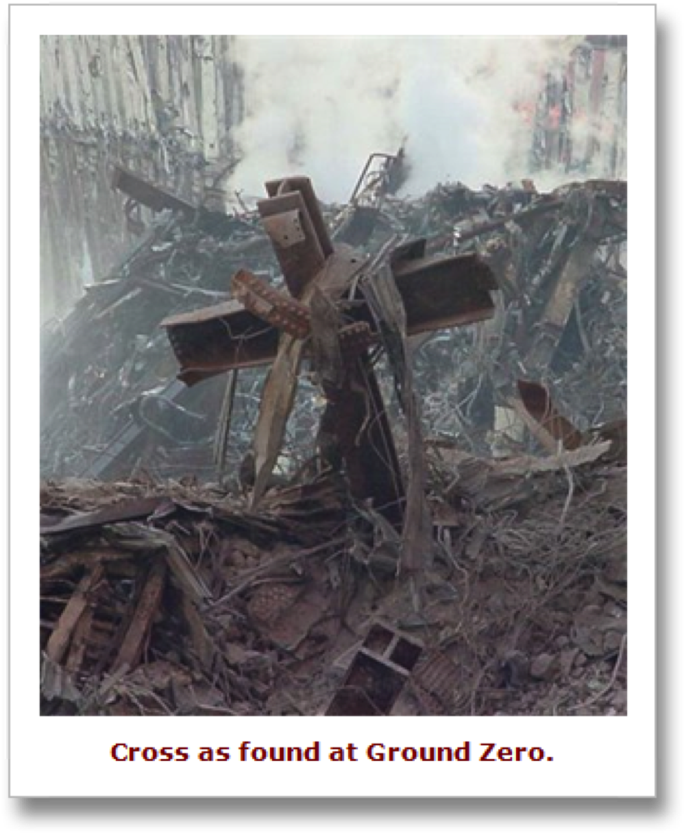 Commemorating The Twin Towers, And Over The Top Draped - Cross In 9 11 Rubble Clipart (1057x1272), Png Download