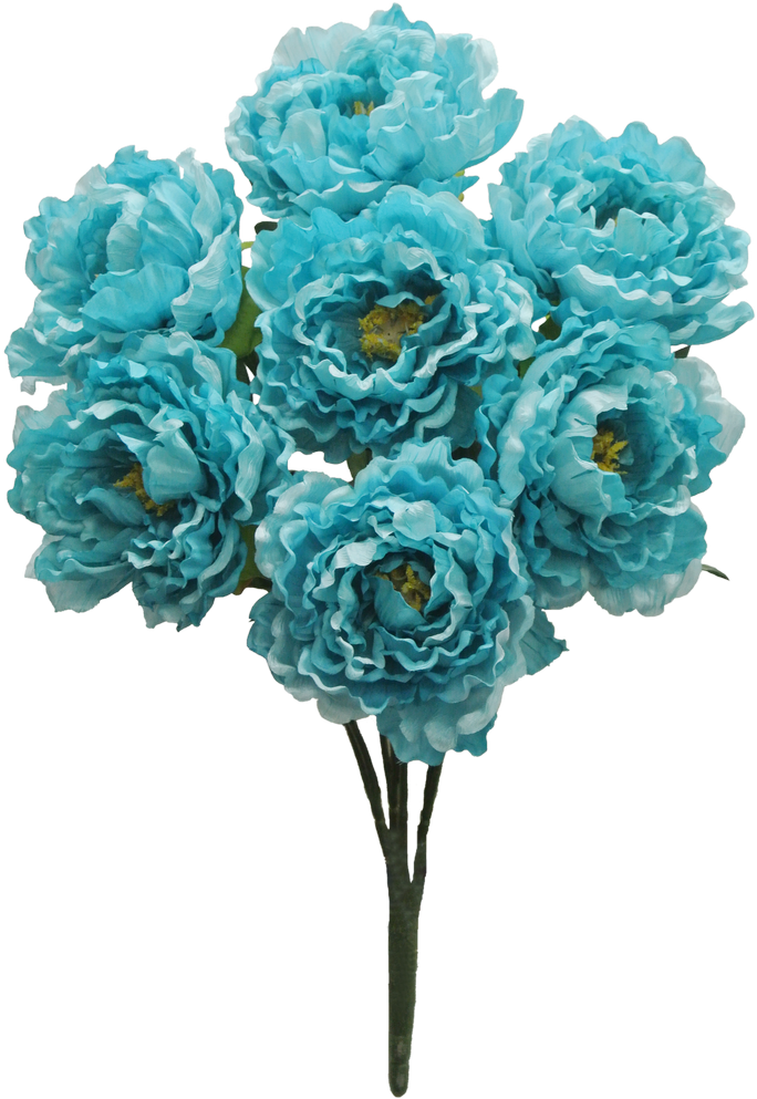 Tuquoise Peony Bush X7 Sale Item - Turquoise Artificial Flowers Clipart (700x992), Png Download