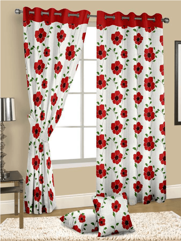 Curtains Model - White And Red Floral Curtains Clipart (800x800), Png Download