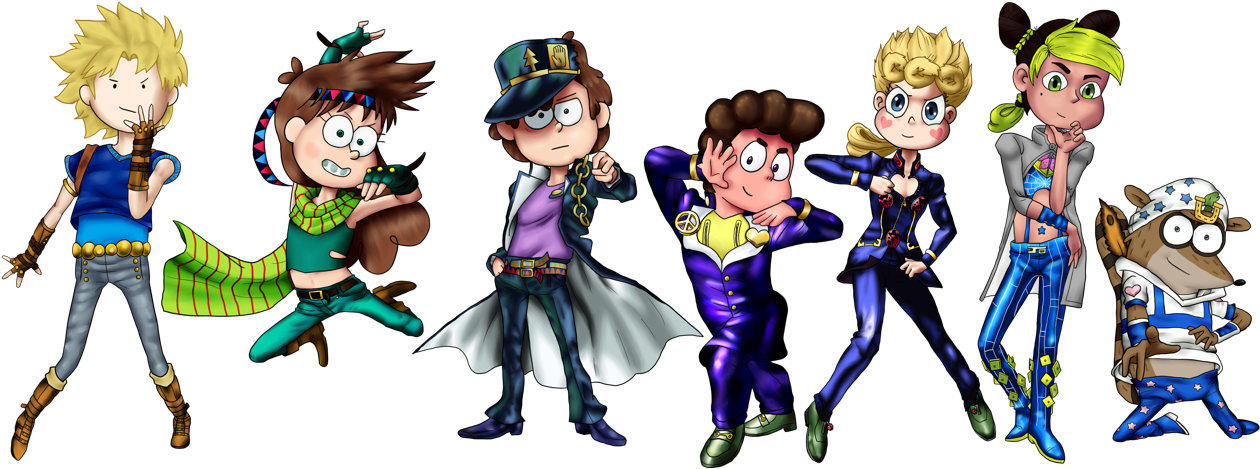 Modern Cartoon Characters Posing As Jojo's Bizarre - Regular Show Bizarre Adventure Clipart (1280x475), Png Download