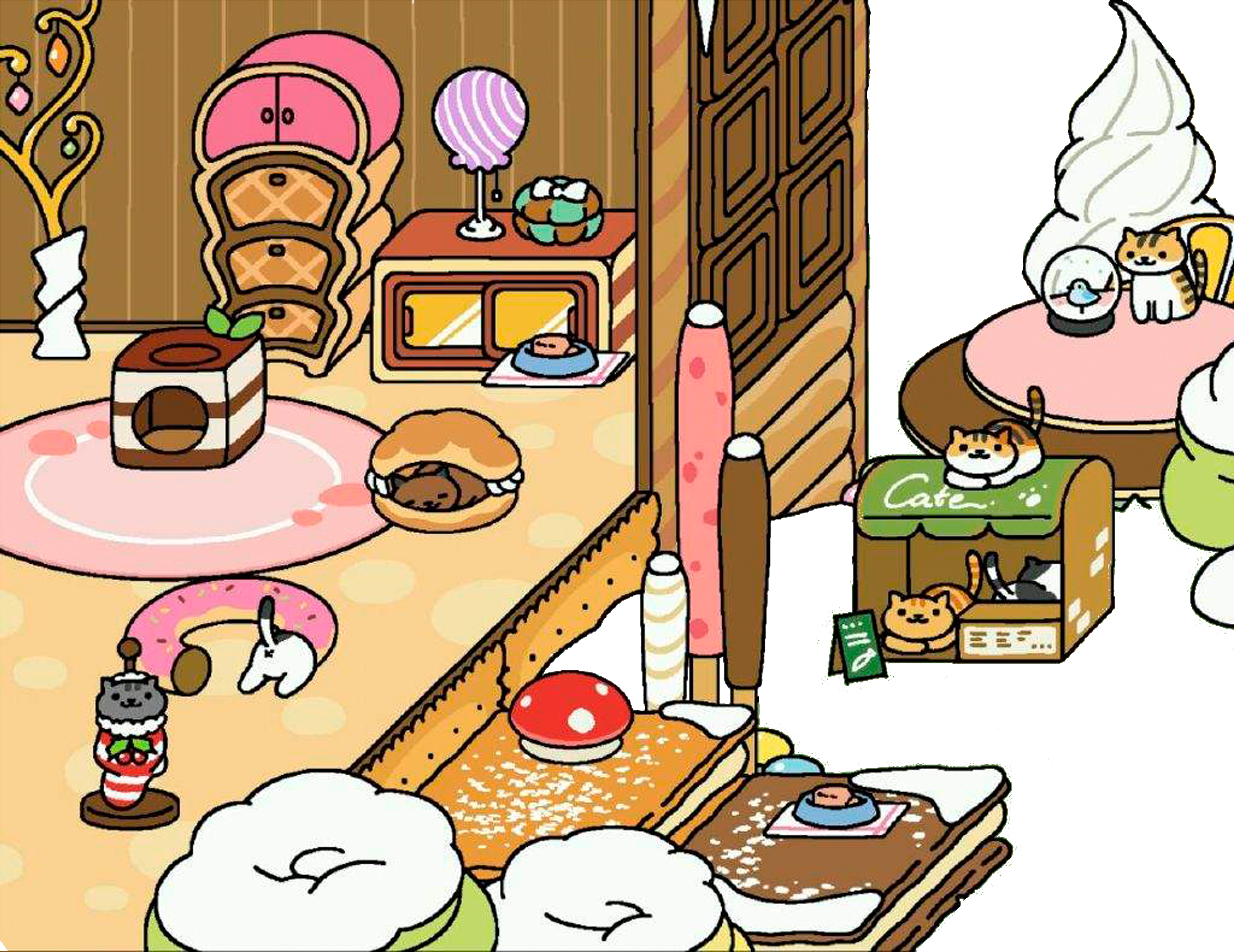 Neko Atsume Cartoon Drawing Clipart (4108x3170), Png Download