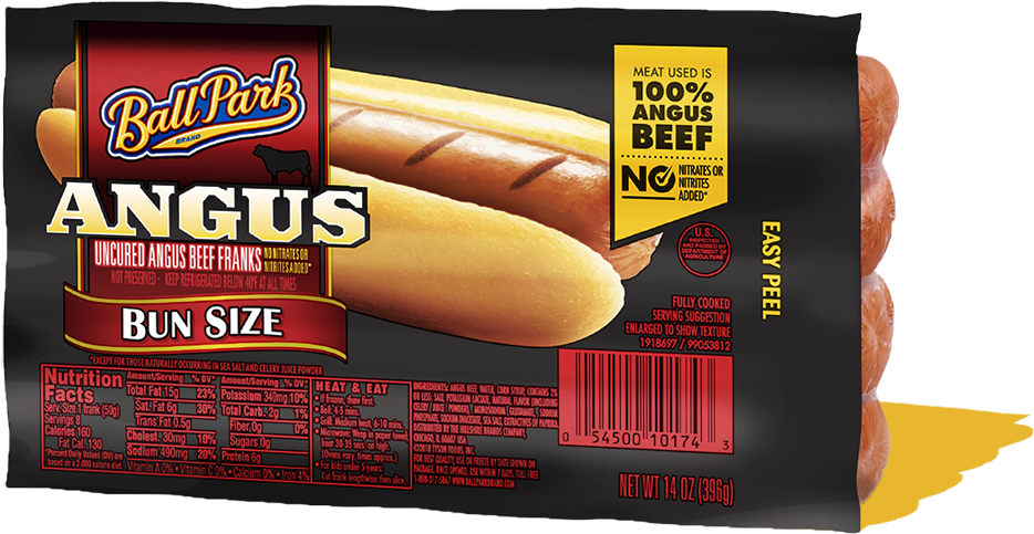 Ball Park Bun Size Angus Beef Hot Dogs - Ball Park Franks Clipart (933x705), Png Download