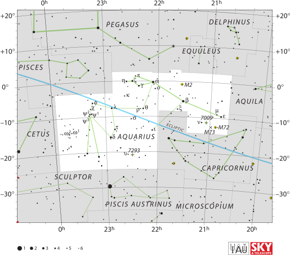 Aquarius The Water Carrier - Aquarius Constellation Map Clipart (596x524), Png Download