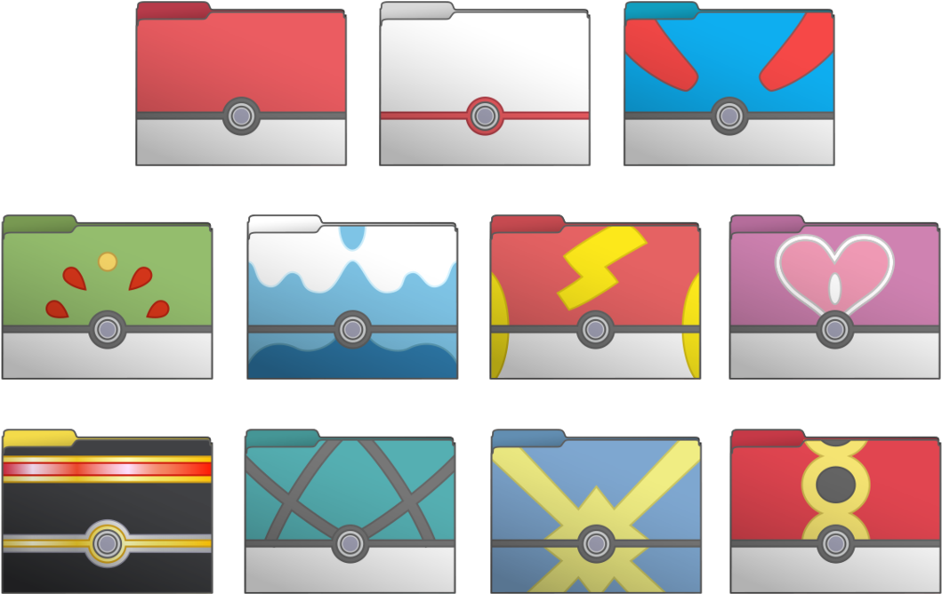 Pokeball Set 1 Computer Folder Icons By Soraxcloud Clipart (1105x723), Png Download