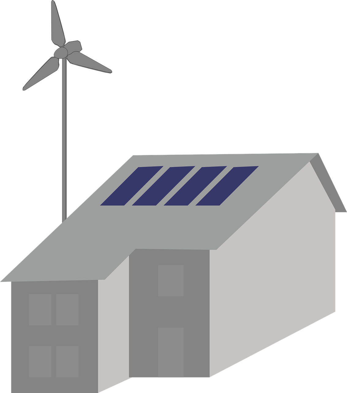 House,off Grid,solar Panels,wind Turbine,alternative - Solarne Panely Na Dom Clipart (1133x1280), Png Download