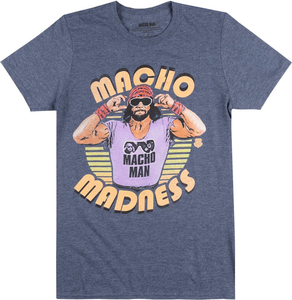 Wwe Macho Man Madness T-shirt Heather Navy Randy Savage - Macho Man Randy Savage Clipart (983x1000), Png Download