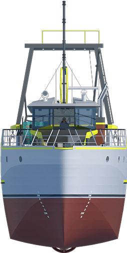 Sea Fisher - Trawler Front View Clipart (1300x575), Png Download