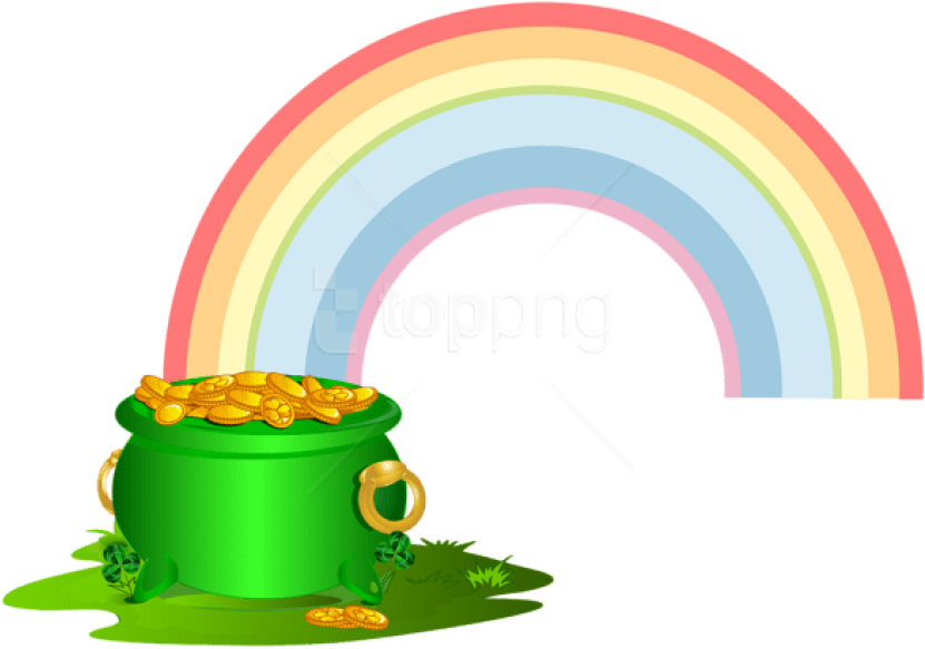 Free Png Download Green Pot Of Gold With Rainbow Png - Pot Of Gold Rainbow Png Clipart (850x594), Png Download