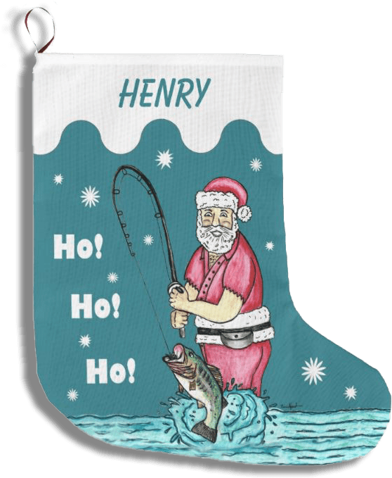Bass Fishing Santa Claus Large Christmas Stocking - Fisherman Santa Claus Clipart (795x765), Png Download