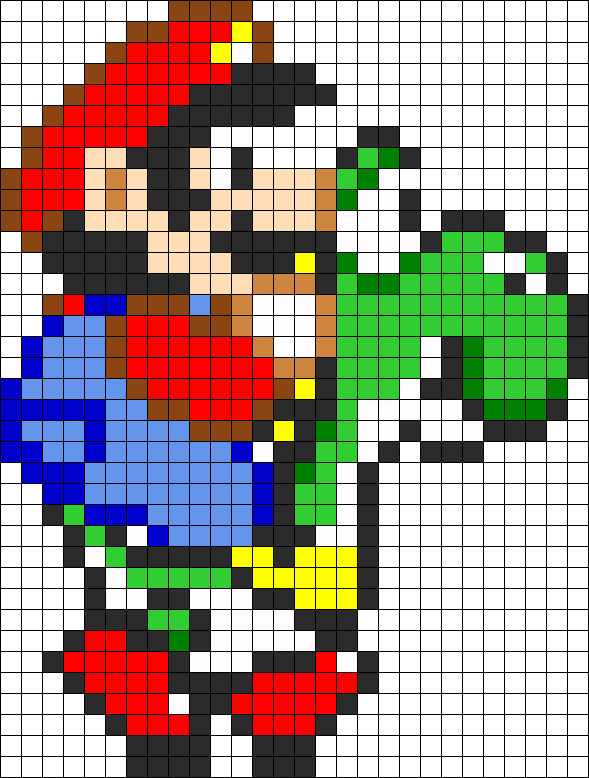 Mario And Yoshi Perler Bead Pattern / Bead Sprite - Mario On Yoshi Perler Beads Clipart (589x778), Png Download