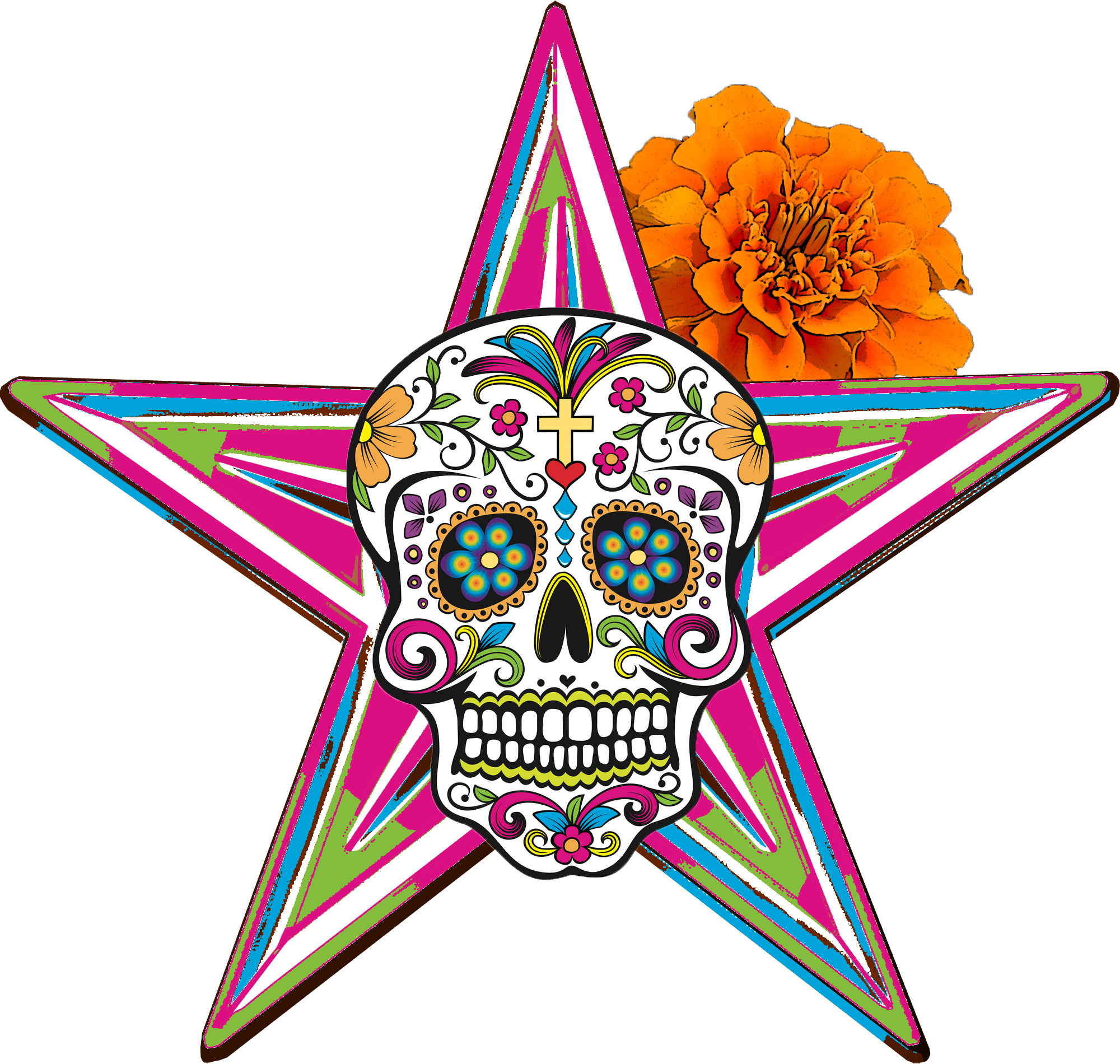 Barnstar Día De Los Muertos - Day Of The Dead Coco Skull Clipart (2000x1900), Png Download