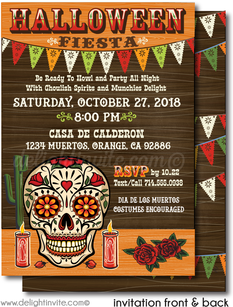 Day Of The Dead Halloween Invitations - Skull Clipart (800x1087), Png Download