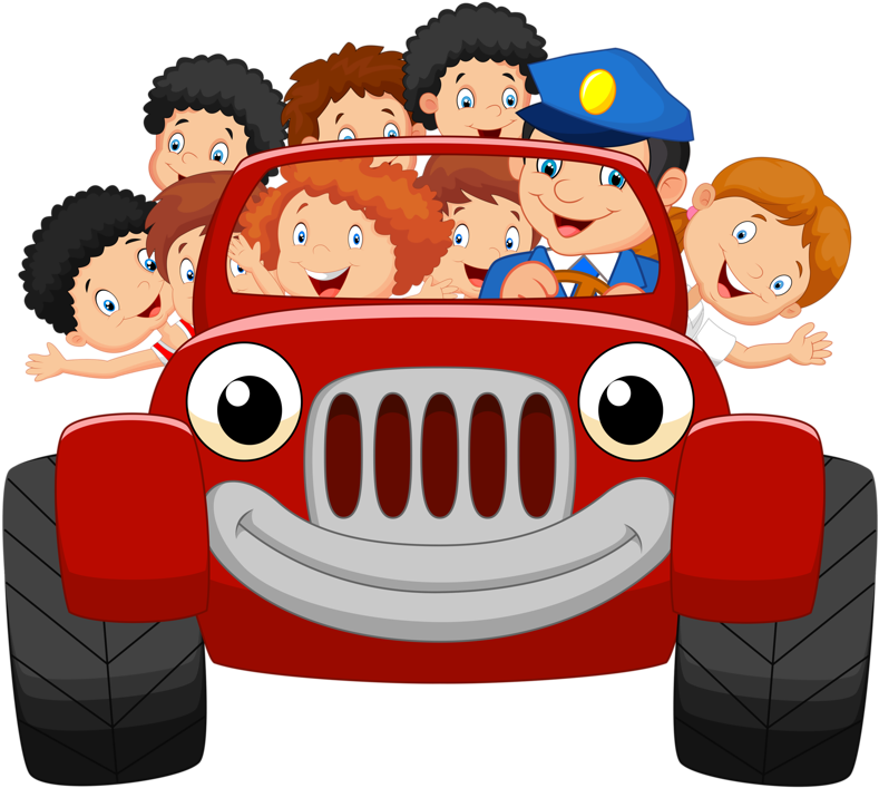 Cartoon Little Kid Happy With Red Car Vector - Kid On The Car Cartoon Clipart (800x716), Png Download