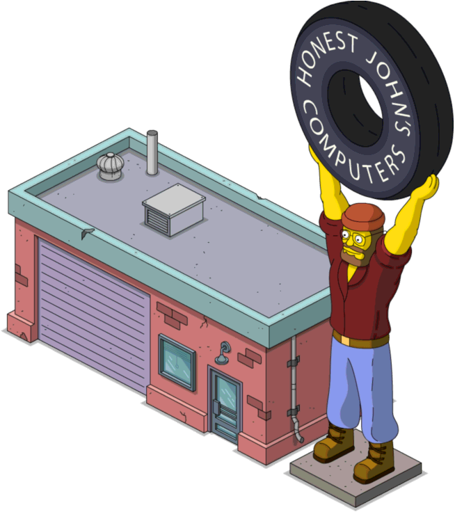 Tapped Out Honest John's Computers - Simpsons Tapped Out Level 44 Clipart (654x736), Png Download