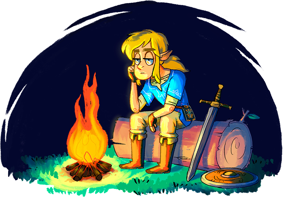 Link Sitting By The Fire On A Lonely Night - Cartoon Clipart (1000x743), Png Download